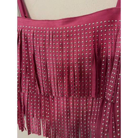 Mainstrip Pink Studded Fringe Spaghetti Strap Crop Top NWT Small - Picture 2 of 10